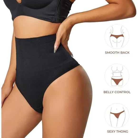 Women's Black Mid Waisted Tummy Control Shapewear Underwear Seamless Body Shaper - Picture 4 of 6